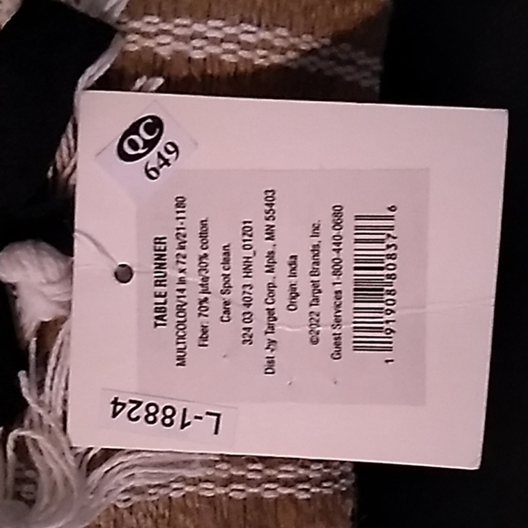 #4 of 4 NWT Hearth and Hand Jute and Cotton Table Runner 14x72 - Picture 4 of 4